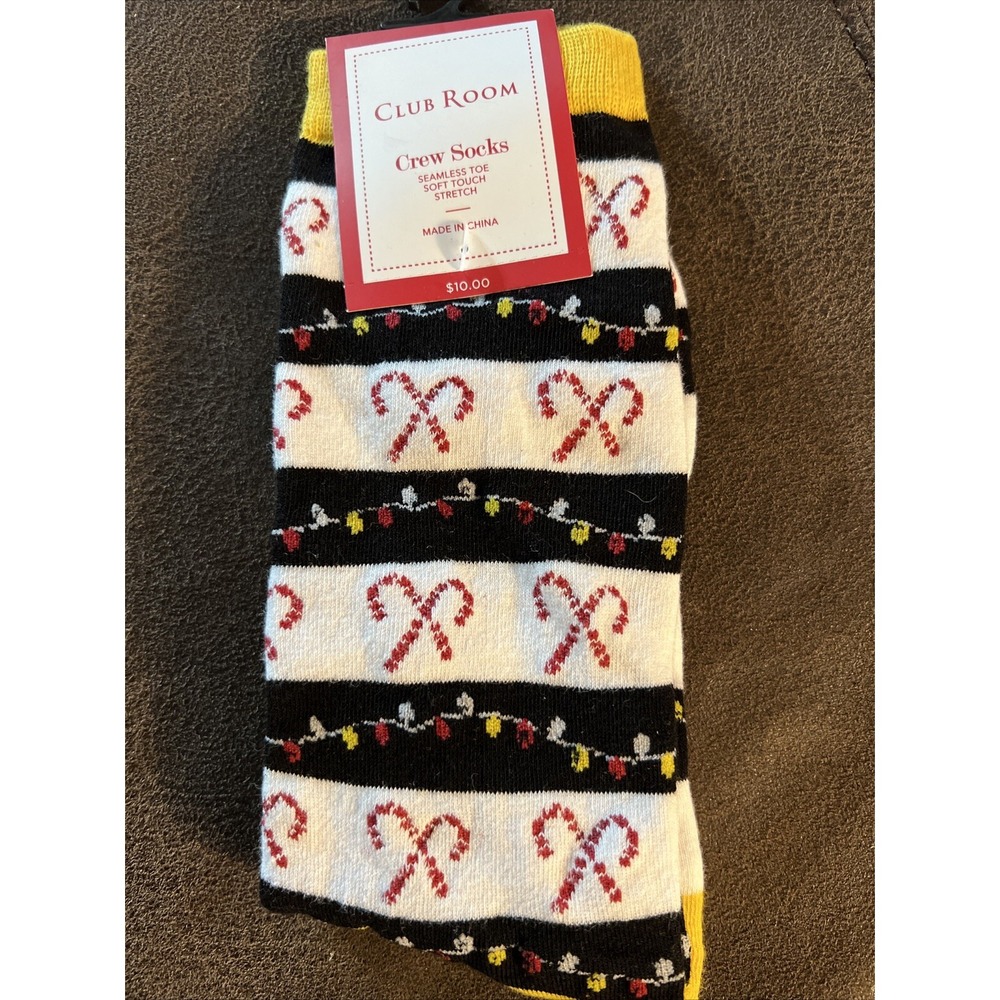 Club Room Men's Novelty Christmas Holiday Crew Socks One Size Candy Cane Stripe
